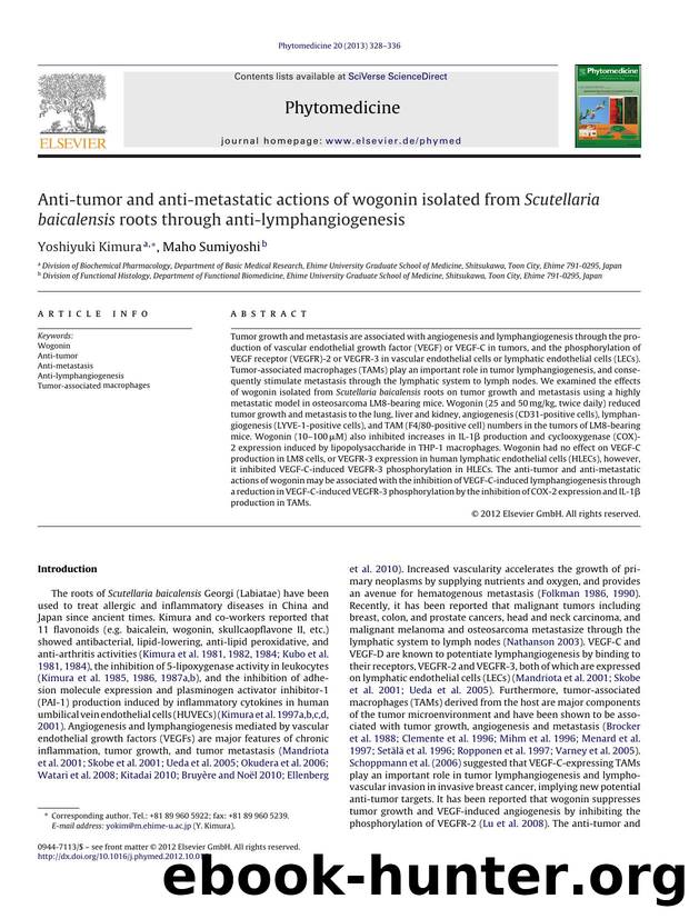 Anti-tumor and anti-metastatic actions of wogonin isolated from Scutellaria baicalensis roots through anti-lymphangiogenesis by Yoshiyuki Kimura