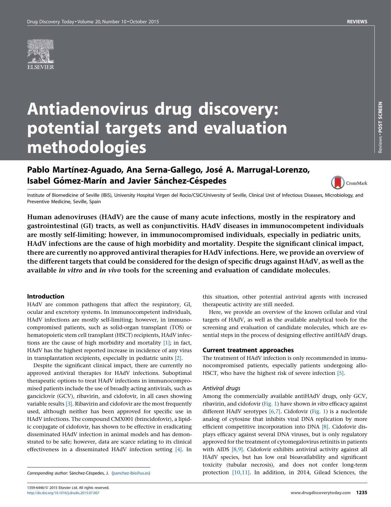 Antiadenovirus drug discovery: potential targets and evaluation methodologies by unknow