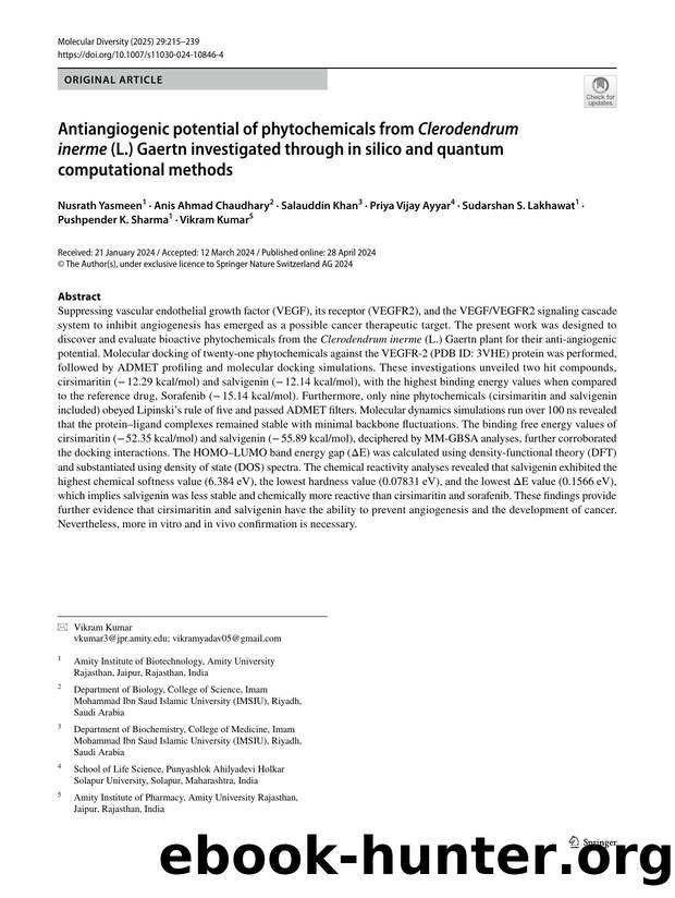 Antiangiogenic potential of phytochemicals from Clerodendrum inerme (L.) Gaertn investigated through in silico and quantum computational methods by unknow
