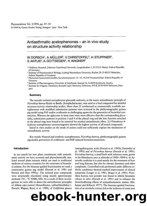Antiasthmatic acetophenones â an in vivo study on structure activity relationship by W. Dorsch & A. Müller & V. Christoffel & H. Stuppner & S. Antus & A. Gottsegen & H. wagner