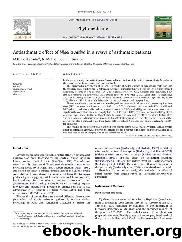 Antiasthmatic effect of Nigella sativa in airways of asthmatic patients by M.H. Boskabady; N. Mohsenpoor; L. Takaloo
