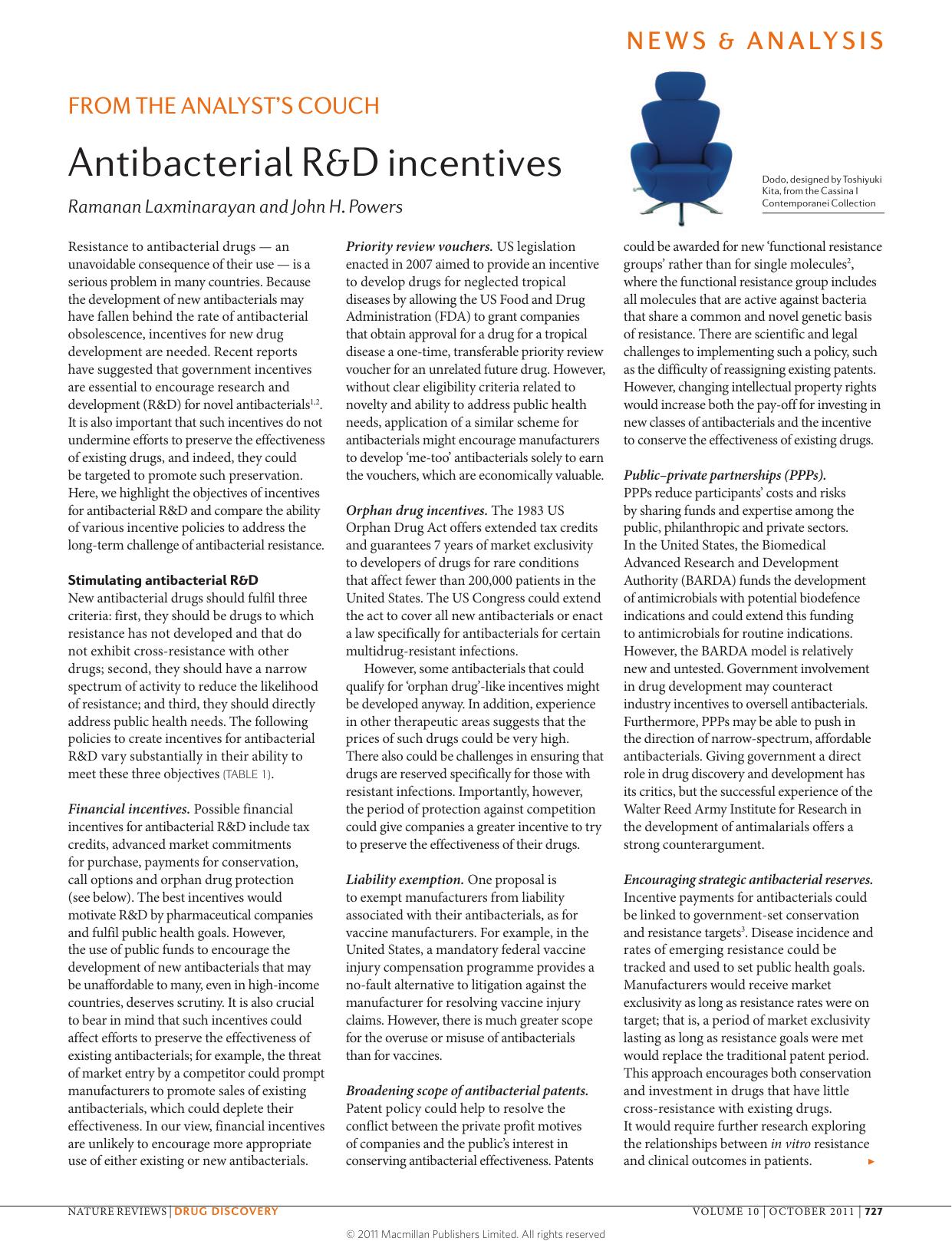 Antibacterial R&D incentives by Ramanan Laxminarayan & John H. Powers