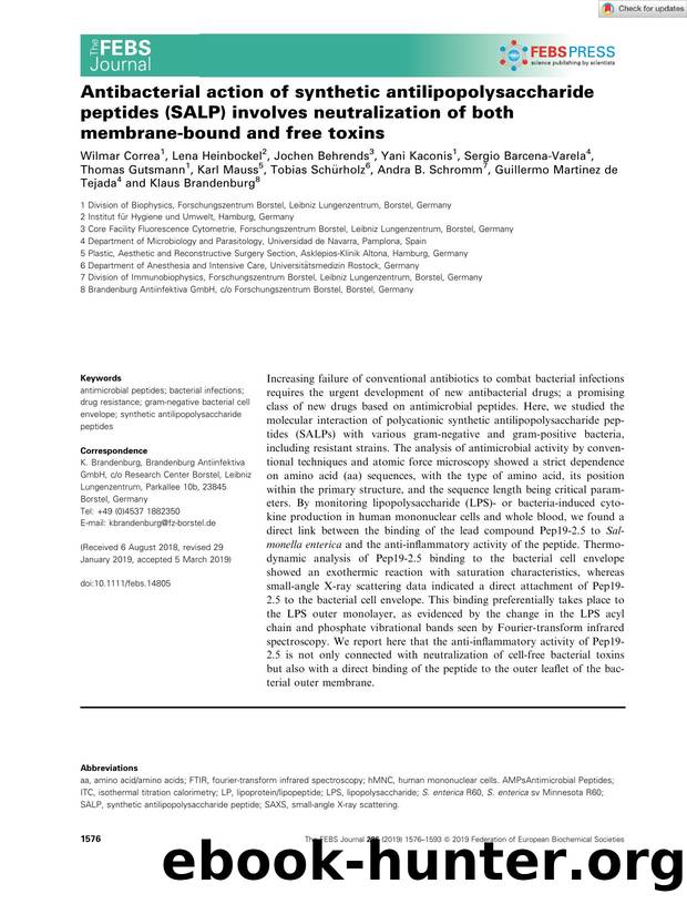 Antibacterial action of synthetic antilipopolysaccharide peptides (SALP) involves neutralization of both membraneâbound and free toxins by Unknown