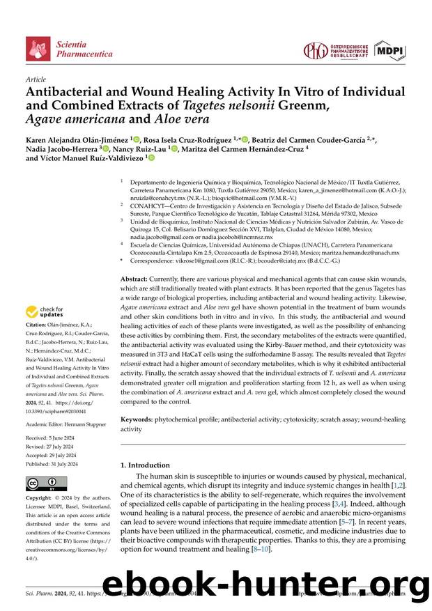 Antibacterial and Wound Healing Activity In Vitro of Individual and Combined Extracts of Tagetes nelsonii Greenm, Agave americana and Aloe vera by unknow