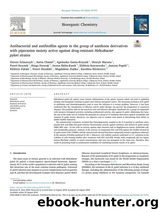 Antibacterial and antibiofilm agents in the group of xanthone derivatives with piperazine moiety active against drug-resistant Helicobacter pylori strains by unknow