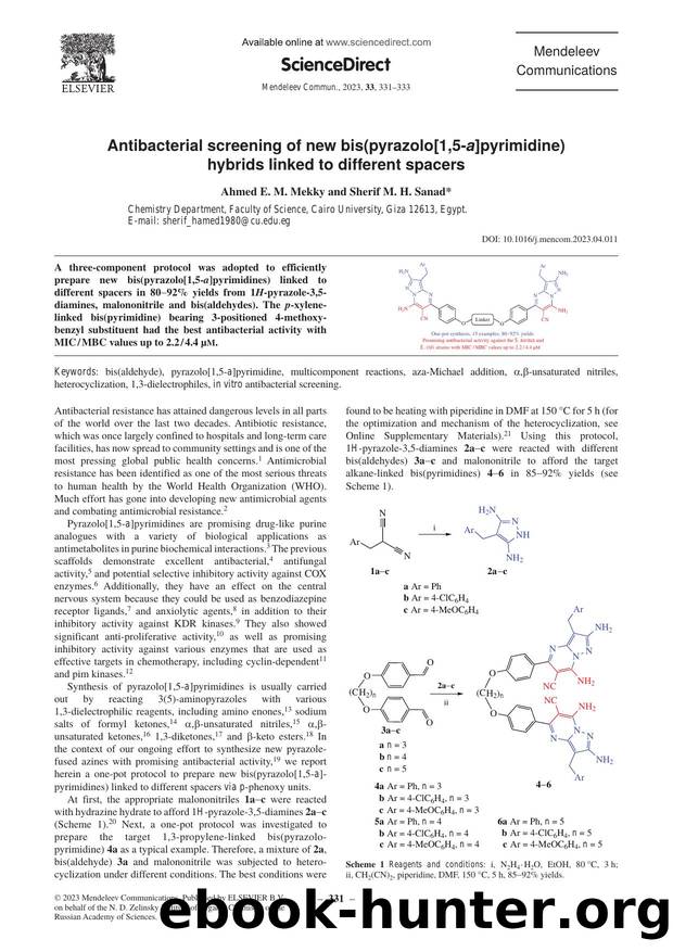 Antibacterial screening of new bis(pyrazolo[1,5-a]pyrimidine) hybrids linked to different spacers by Ahmed E. M. Mekky