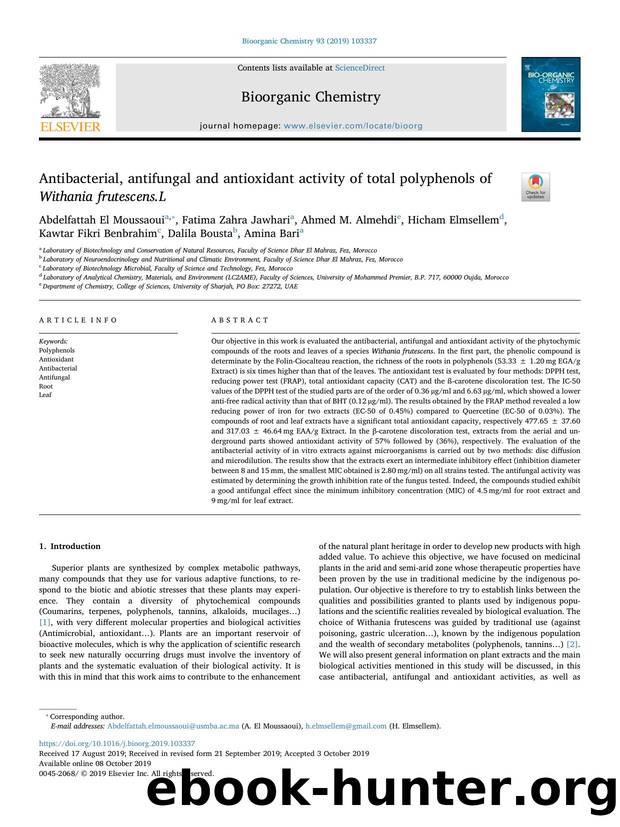 Antibacterial, antifungal and antioxidant activity of total polyphenols of Withania frutescens.L by unknow