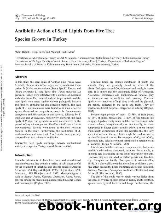 Antibiotic Action of Seed Lipids from Five Tree Species Grown in Turkey by Metin Digrak Eyüp Bagci & Mehmet Hakki Alma