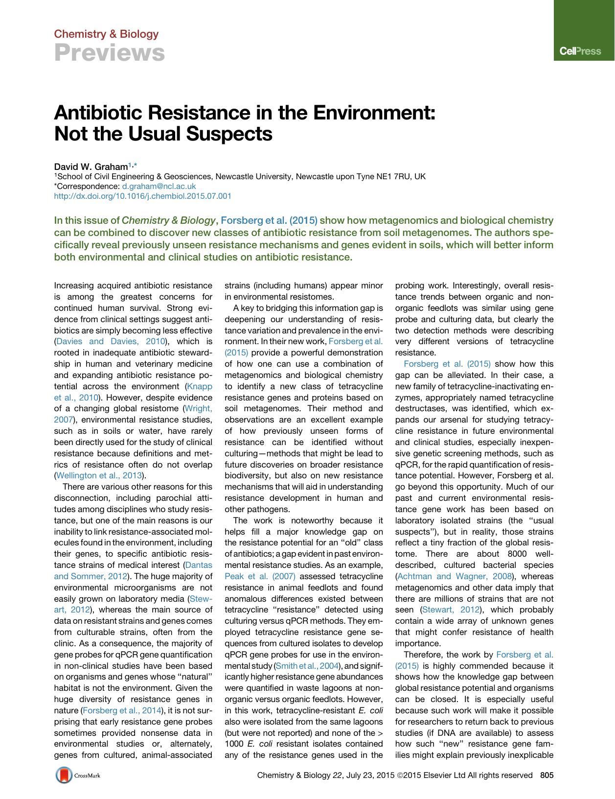 Antibiotic Resistance in the Environment: Not the Usual Suspects by David W. Graham