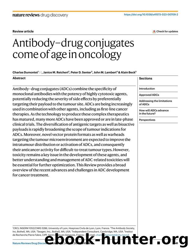 Antibodyâdrug conjugates come of age in oncology by Charles Dumontet & Janice M. Reichert & Peter D. Senter & John M. Lambert & Alain Beck