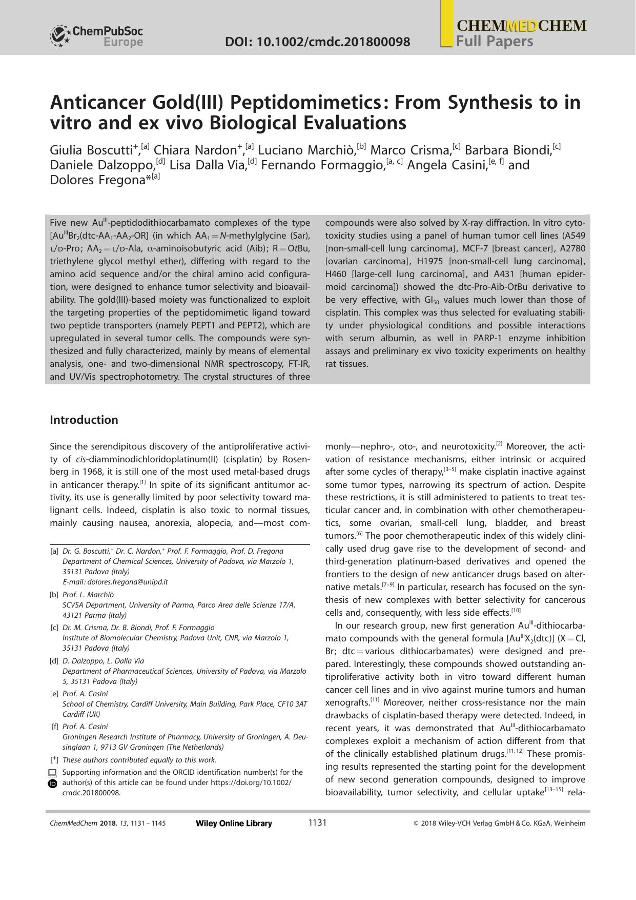 Anticancer Gold(III) Peptidomimetics: From Synthesis to in vitro and ex vivo Biological Evaluations by Unknown