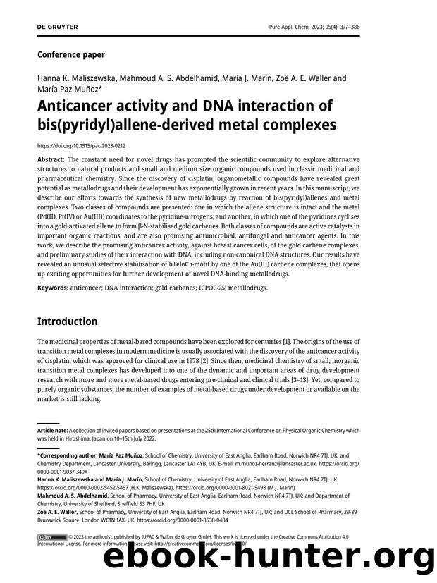 Anticancer activity and DNA interaction of bis&#40;pyridyl&#41;allene&#45;derived metal complexes by María Paz Muñoz
