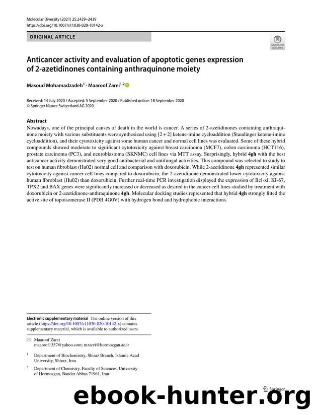 Anticancer activity and evaluation of apoptotic genes expression of 2-azetidinones containing anthraquinone moiety by Masoud Mohamadzadeh & Maaroof Zarei