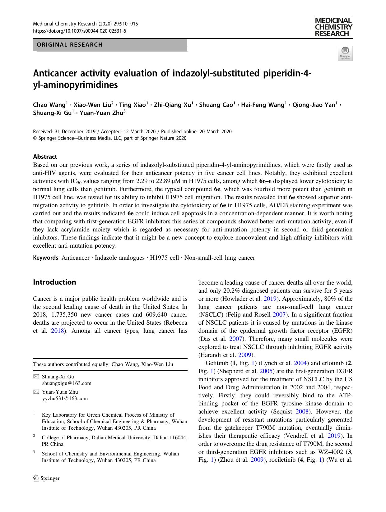 Anticancer activity evaluation of indazolyl-substituted piperidin-4-yl-aminopyrimidines by unknow