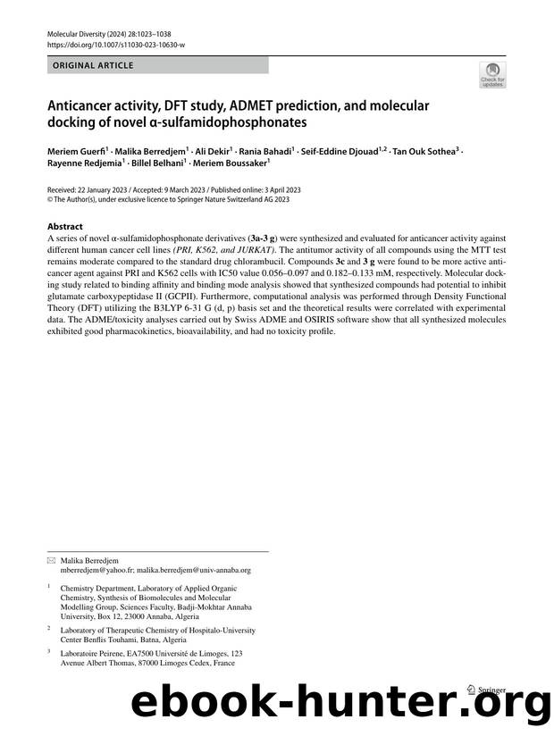 Anticancer activity, DFT study, ADMET prediction, and molecular docking of novel Î±-sulfamidophosphonates by unknow