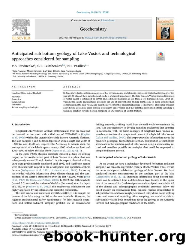 Anticipated sub-bottom geology of Lake Vostok and technological approaches considered for sampling by V.S. Litvinenko & G.L. Leitchenkov & N.I. Vasiliev