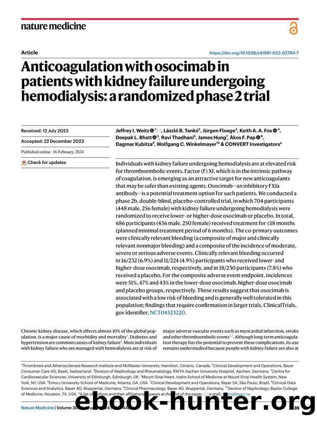Anticoagulation with osocimab in patients with kidney failure undergoing hemodialysis: a randomized phase 2 trial by unknow