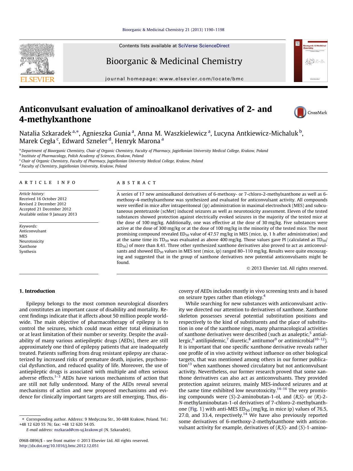 Anticonvulsant evaluation of aminoalkanol derivatives of 2- and 4-methylxanthone by unknow