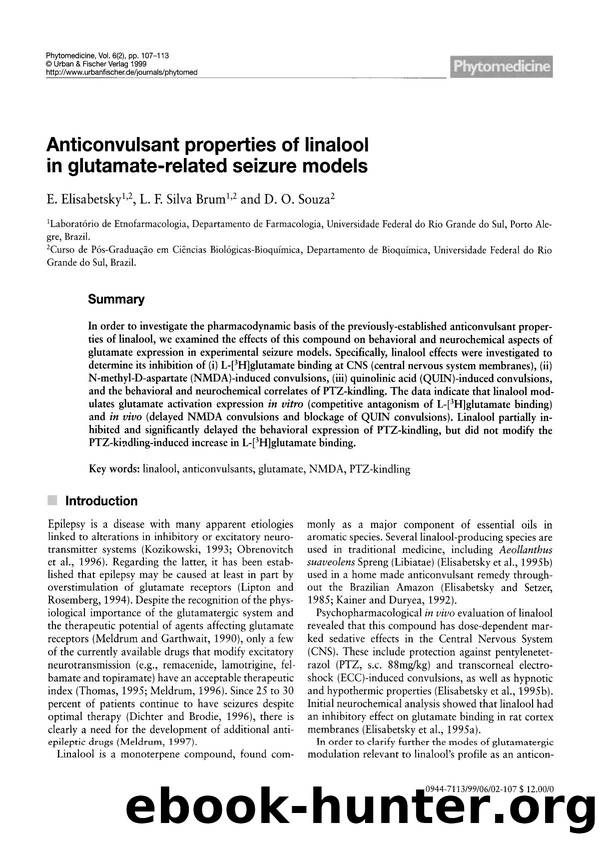 Anticonvulsant properties of linalool in glutamate-related seizure models by E. Elisabetsky & L.F. Silva Brum & D.O. Souza