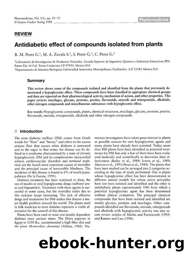Antidiabetic effect of compounds isolated from plants by R.M. Perez G. & M.A. Zavala S. & S. Perez G. & C. Perez G