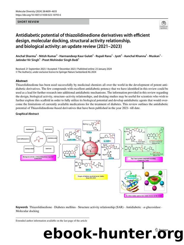 Antidiabetic potential of thiazolidinedione derivatives with efficient design, molecular docking, structural activity relationship, and biological activity: an update review (2021â2023) by unknow