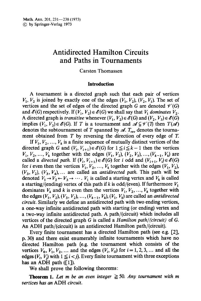 Antidirected Hamilton circuits and paths in tournaments by Unknown