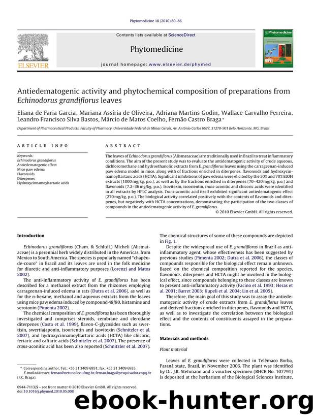 Antiedematogenic activity and phytochemical composition of preparations from Echinodorus grandiflorus leaves by Eliana de Faria Garcia