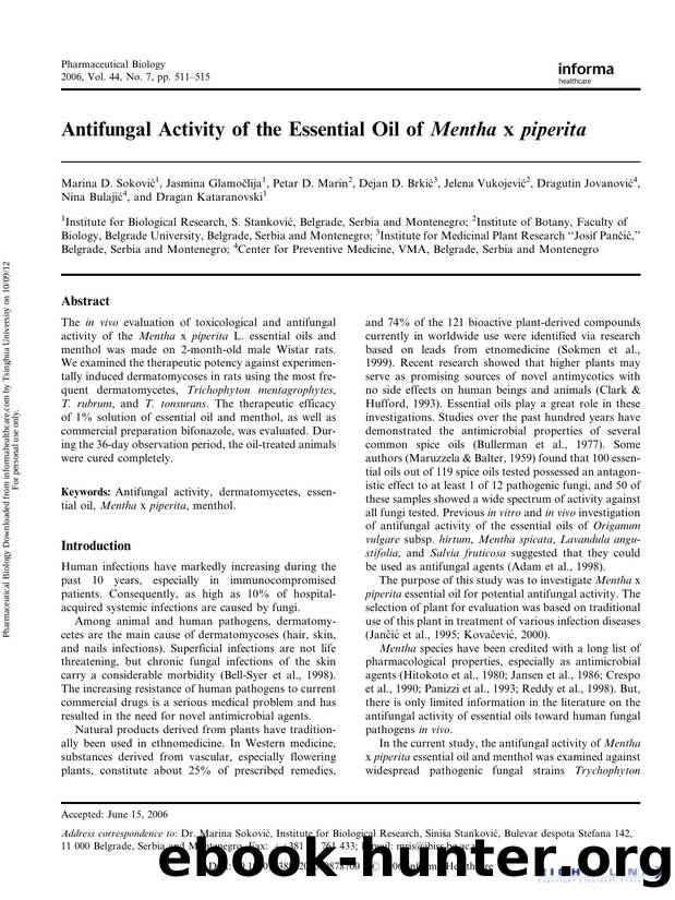 Antifungal Activity of the Essential Oil of Mentha. x piperita. by unknow