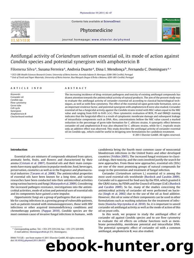 Antifungal activity of Coriandrum sativum essential oil, its mode of action against Candida species and potential synergism with amphotericin B by Filomena Silva