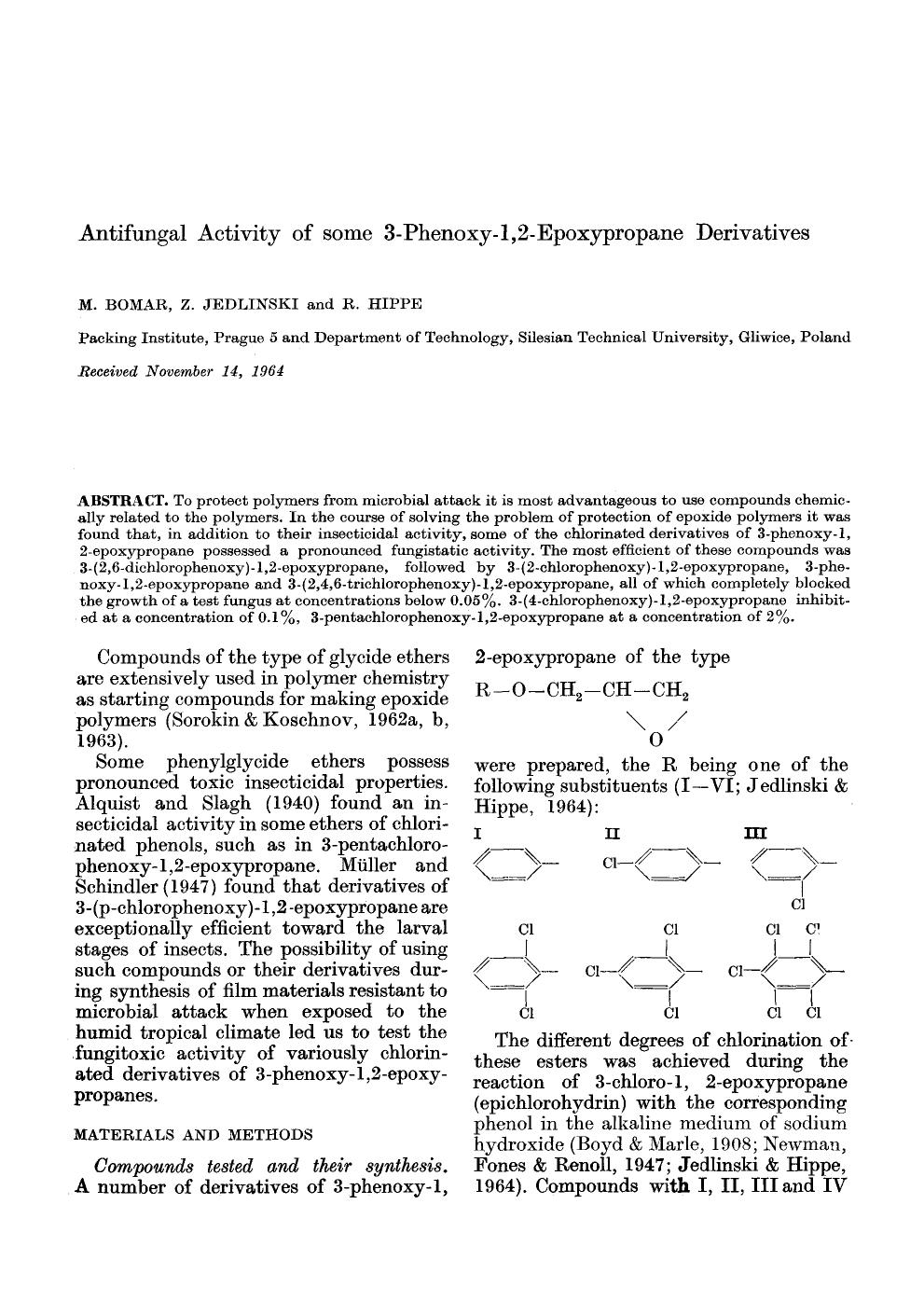 Antifungal activity of some 3-phenoxy-l,2-epoxypropane derivatives by Unknown