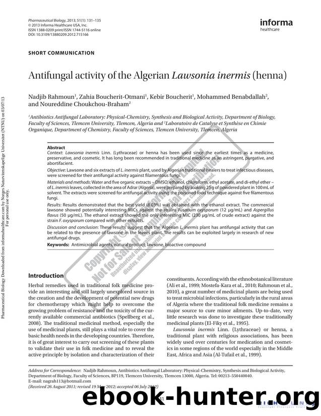 Antifungal activity of the Algerian Lawsonia inermis (henna) by unknow