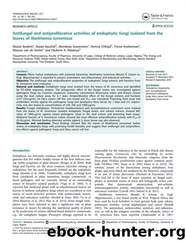 Antifungal and antiproliferative activities of endophytic fungi isolated from the leaves of Markhamia tomentosa by unknow
