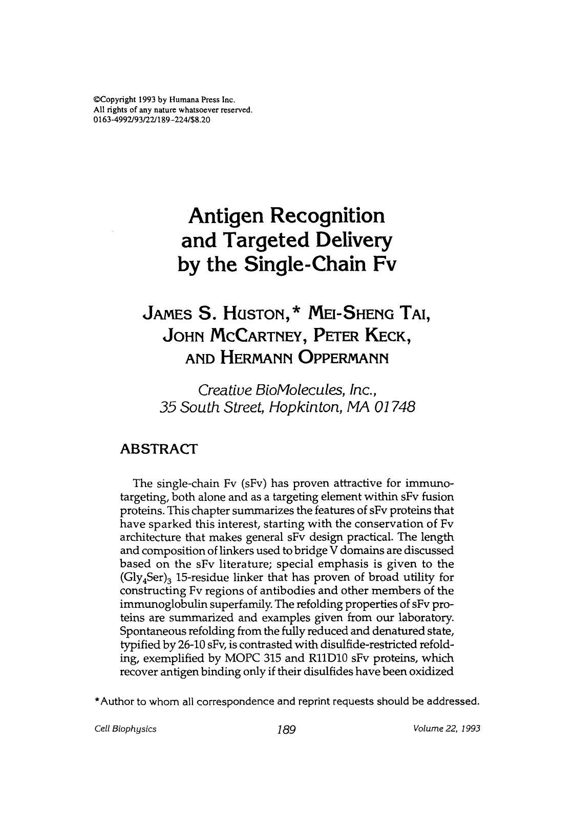 Antigen recognition and targeted delivery by the single-chain Fv by Unknown