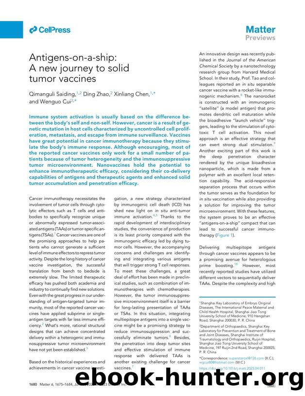 Antigens-on-a-ship: A new journey to solid tumor vaccines by Qimanguli Saiding & Ding Zhao & Xinliang Chen & Wenguo Cui