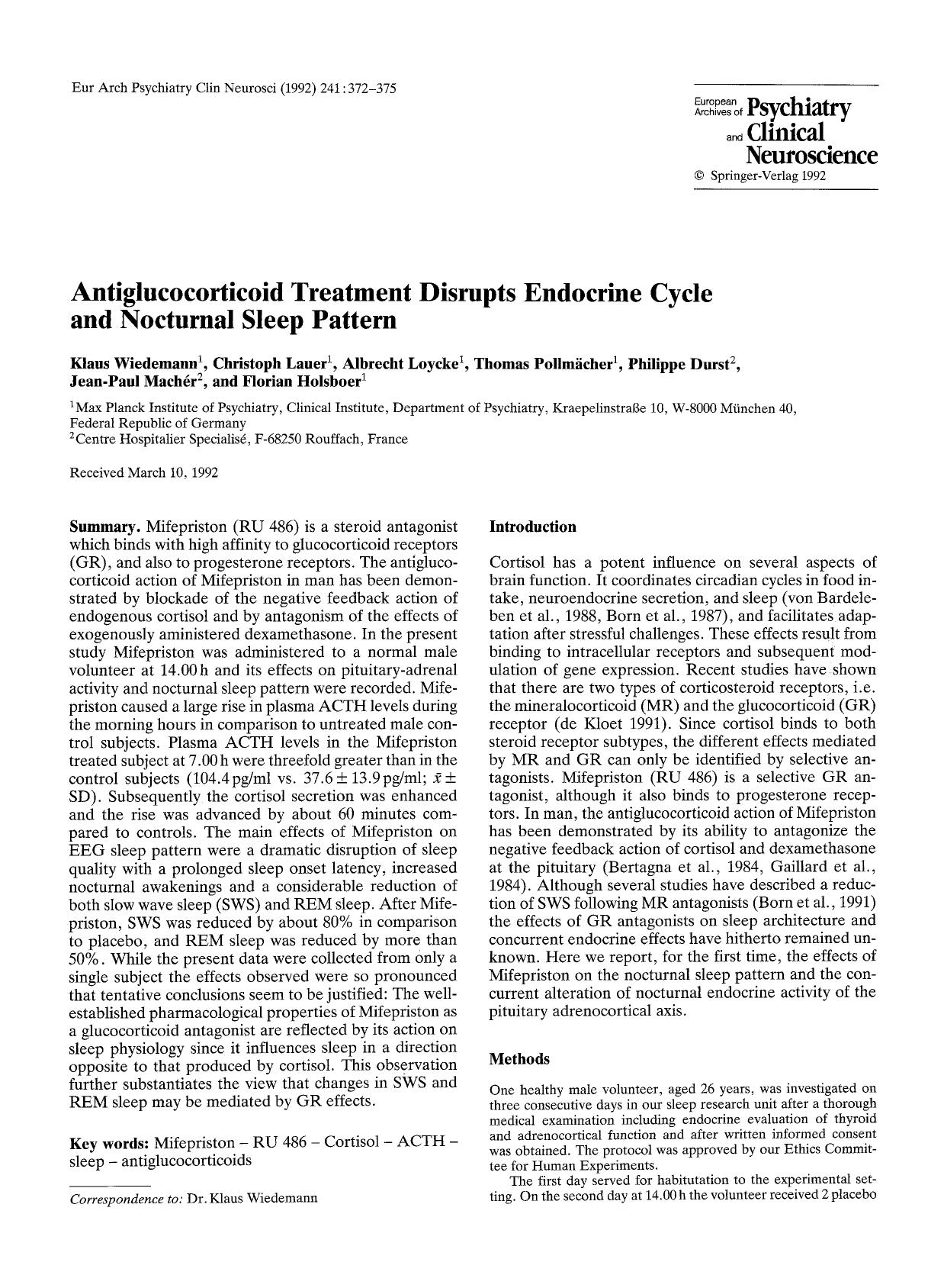 Antiglucocorticoid treatment disrupts endocrine cycle and nocturnal sleep pattern by Unknown
