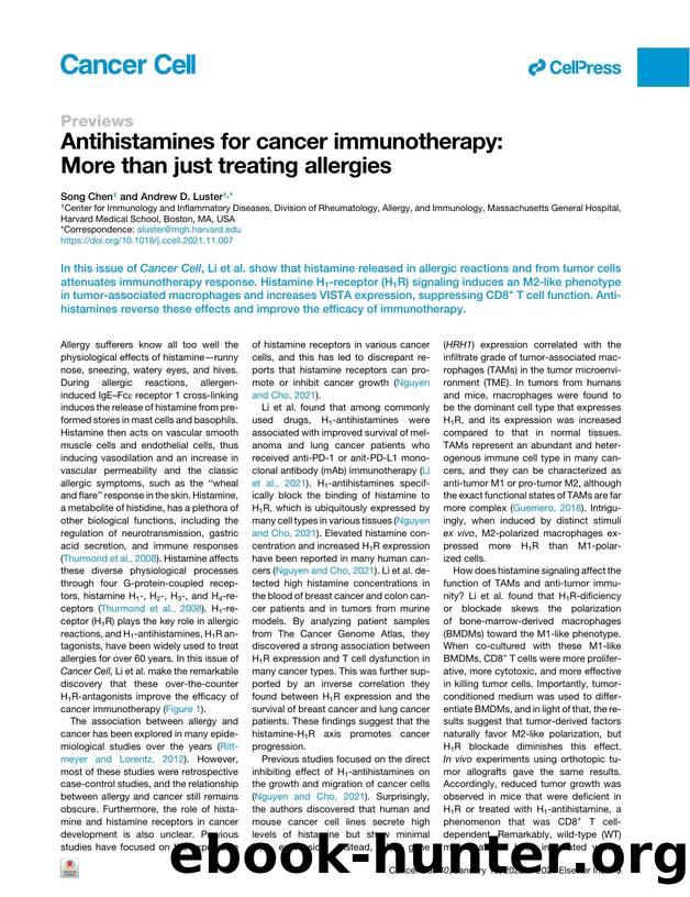 Antihistamines for cancer immunotherapy: More than just treating allergies by Song Chen & Andrew D. Luster