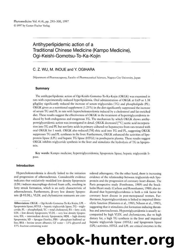 Antihyperlipidemic action of a Traditional Chinese Medicine (kampo medicine), Ogi-Keishi-Gomotsu-To-Ka-Kojin by C.Z. Wu & M. Inoue & Y. Ogihara