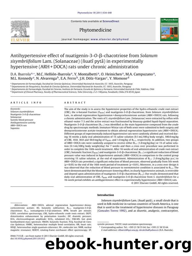 Antihypertensive effect of nuatigenin-3-O-ÃÂ²-chacotriose from Solanum sisymbriifolium Lam. (Solanaceae) (ÃÂ±uatÃÂ® pytÃÂ¢) in experimentally hypertensive (ARH+DOCA) rats under by D.A. Ibarrola