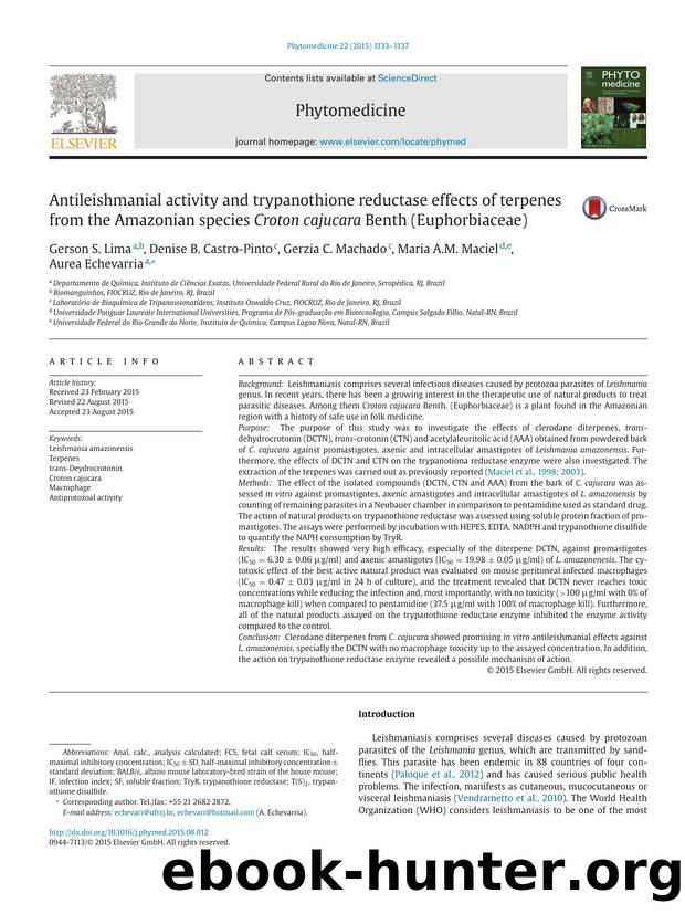 Antileishmanial activity and trypanothione reductase effects of terpenes from the Amazonian species Croton cajucara Benth (Euphorbiaceae) by Gerson S. Lima & Denise B. Castro-Pinto & Gerzia C. Machado & Maria A.M. Maciel & Aurea Echevarria