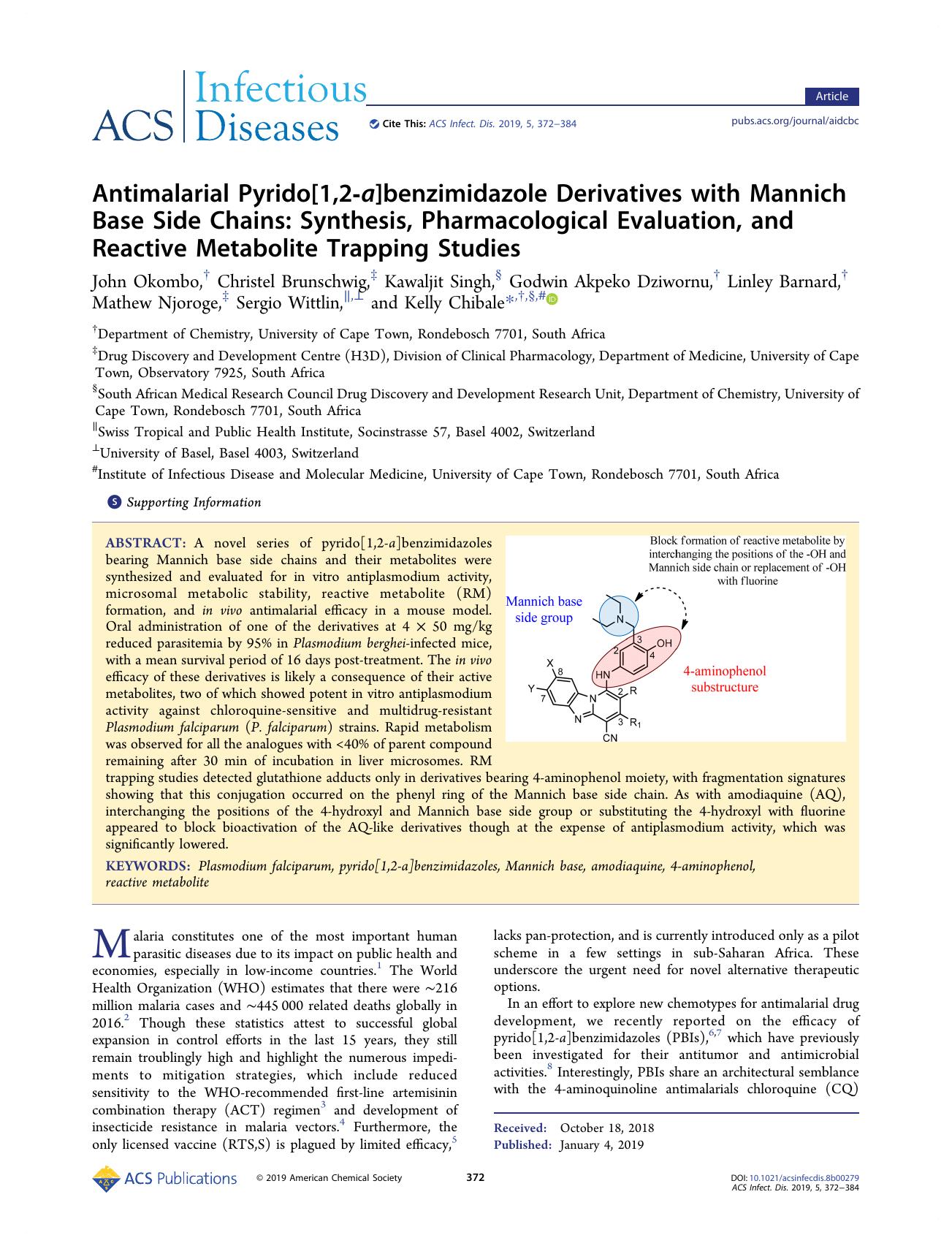 Antimalarial Pyrido[1,2-a]benzimidazole Derivatives with Mannich Base Side Chains: Synthesis, Pharmacological Evaluation, and Reactive Metabolite Trapping Studies by unknow