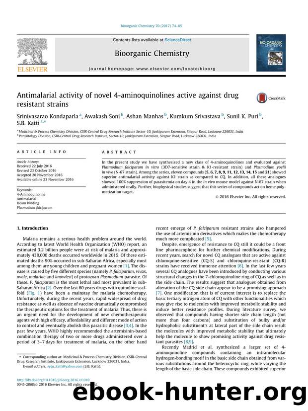 Antimalarial activity of novel 4-aminoquinolines active against drug resistant strains by unknow
