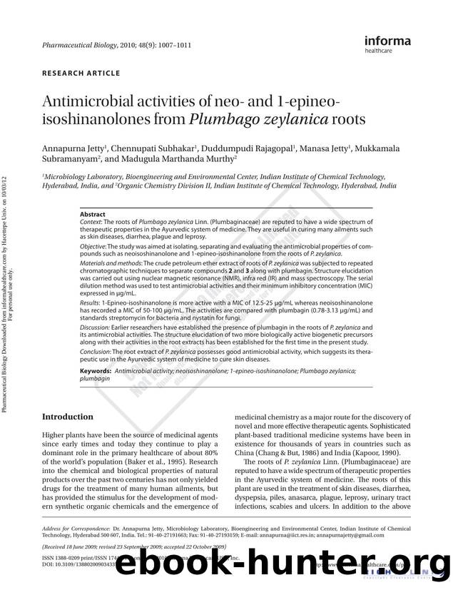 Antimicrobial activities of neo- and 1-epineo-isoshinanolones from Plumbago zeylanica roots by unknow
