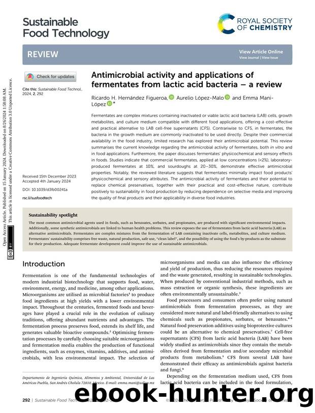 Antimicrobial activity and applications of fermentates from lactic acid bacteria â a review by Ricardo H. Hernández Figueroa & Aurelio López-Malo & Emma Mani-López