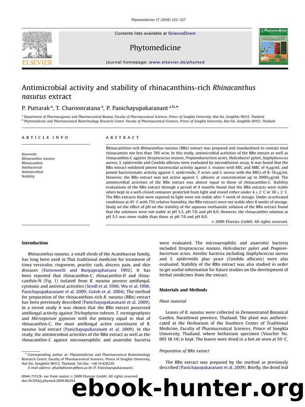 Antimicrobial activity and stability of rhinacanthins-rich Rhinacanthus nasutus extract by P. Puttarak; T. Charoonratana; P. Panichayupakaranant
