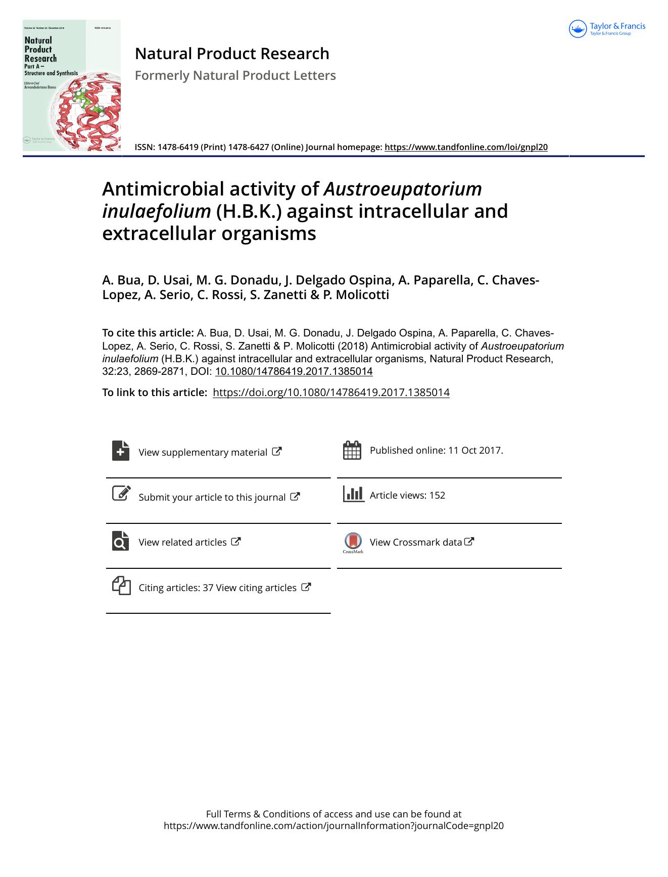 Antimicrobial activity of Austroeupatorium inulaefolium (H.B.K.) against intracellular and extracellular organisms by unknow