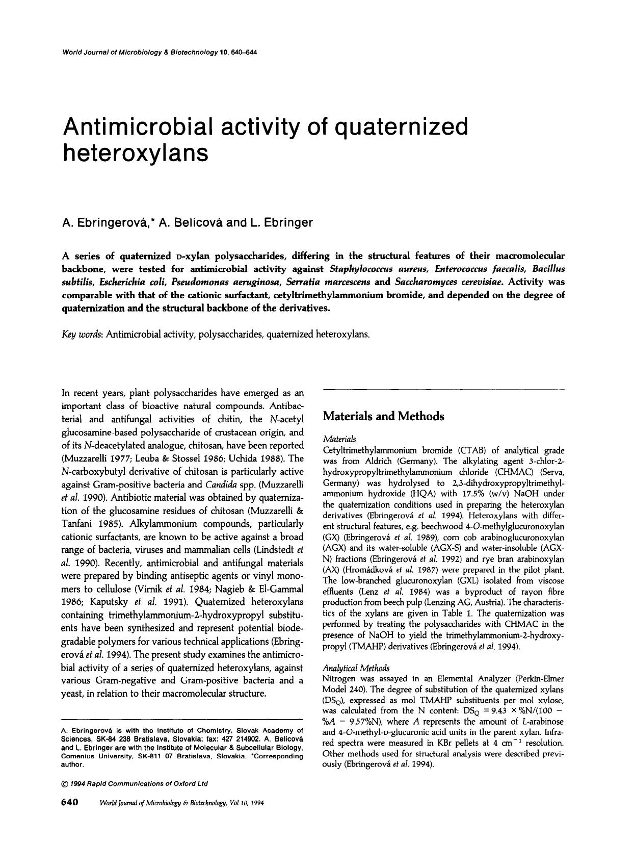 Antimicrobial activity of quaternized heteroxylans by Unknown