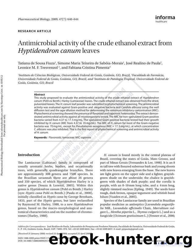 Antimicrobial activity of the crude ethanol extract from Hyptidendron canum leaves by unknow