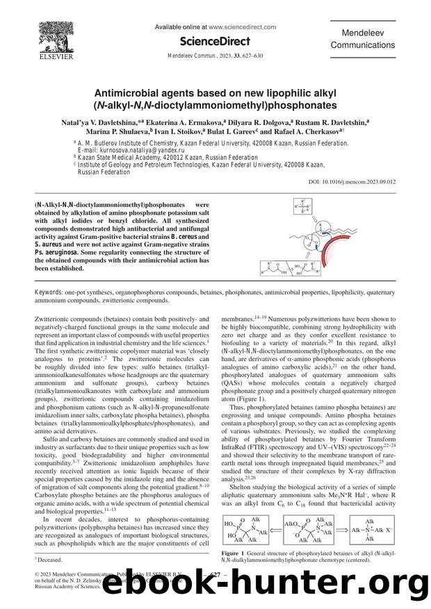 Antimicrobial agents based on new lipophilic alkyl (N-alkyl-N,N-dioctylammoniomethyl)phosphonates by unknow