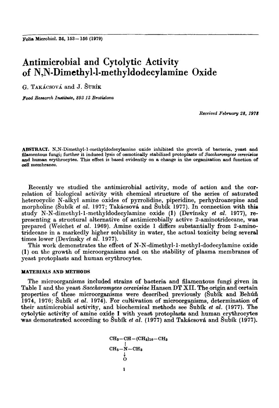 Antimicrobial and cytolytic activity of N,N-Dimethyl-l-methyldodecylamine Oxide by Unknown
