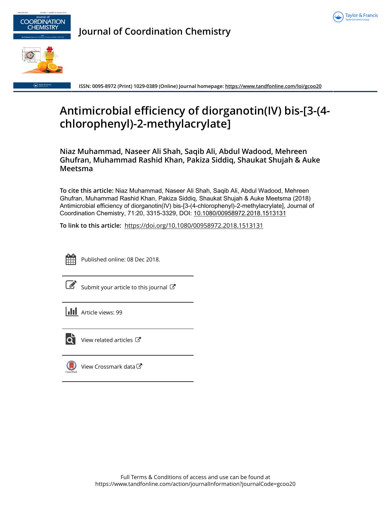 Antimicrobial efficiency of diorganotin(IV) bis-[3-(4-chlorophenyl)-2-methylacrylate] by unknow